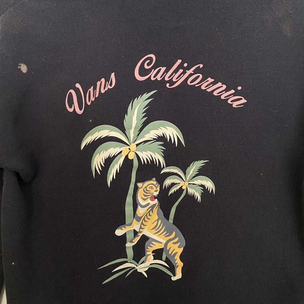 🌵 Vans California Unisex Upcycled Bleached Tiger Tropical Sweatshirt - Size XS - Picture 6 of 8
